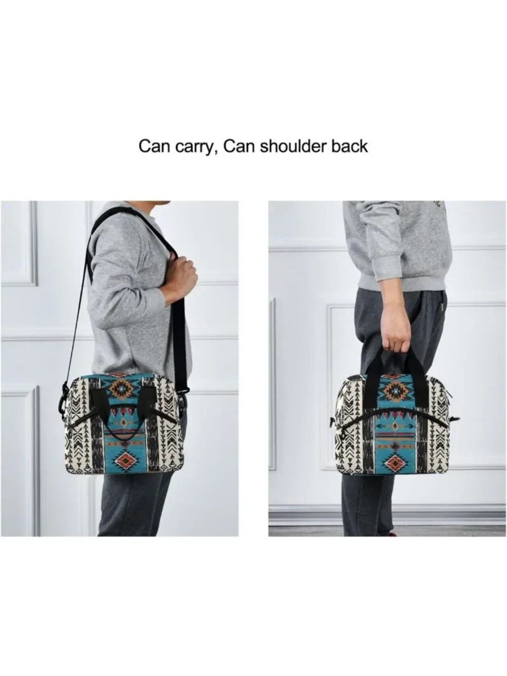 Tribal Aztec Insulated Lunch Bag | Reusable Cooler Tote for Work, School, Picnic - Picture 3 of 6